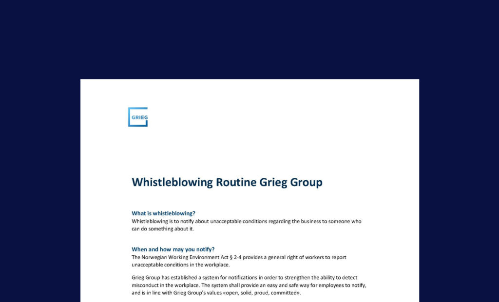 Whistleblower routine, Grieg Group.
